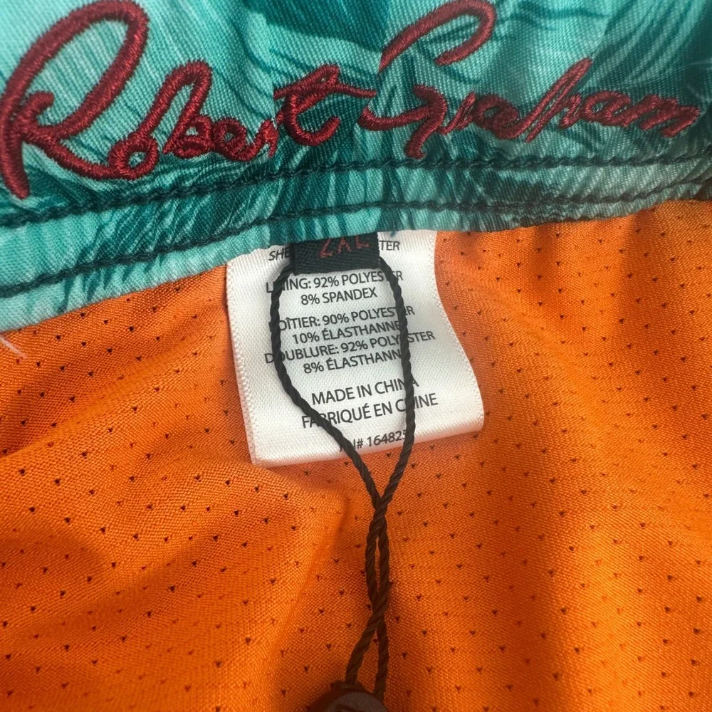Robert Graham Swim Trunks Mens 2XL Teal Green Floral Pocket Regular Fit New